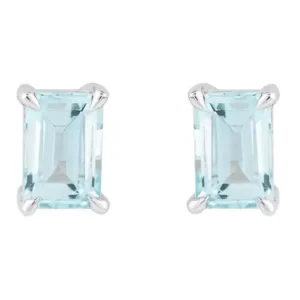 Aquamarine 'Emerald Cut' Stud Earrings
