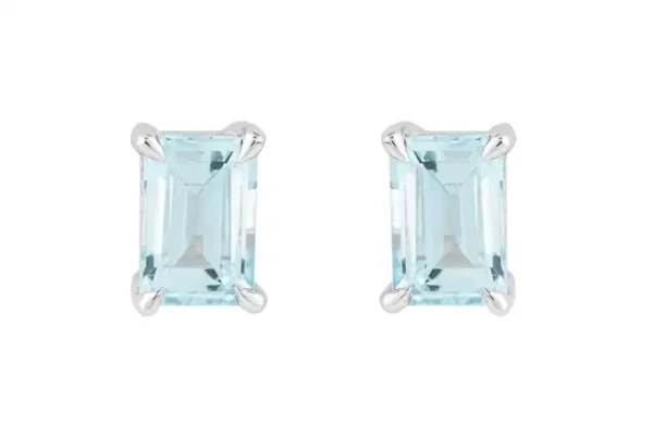 Aquamarine ‘Emerald Cut’ Stud Earrings in 18k Gold