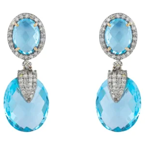 18 Karat Gold 23.25 Carat Diamond and Blue Topaz Drop Earrings