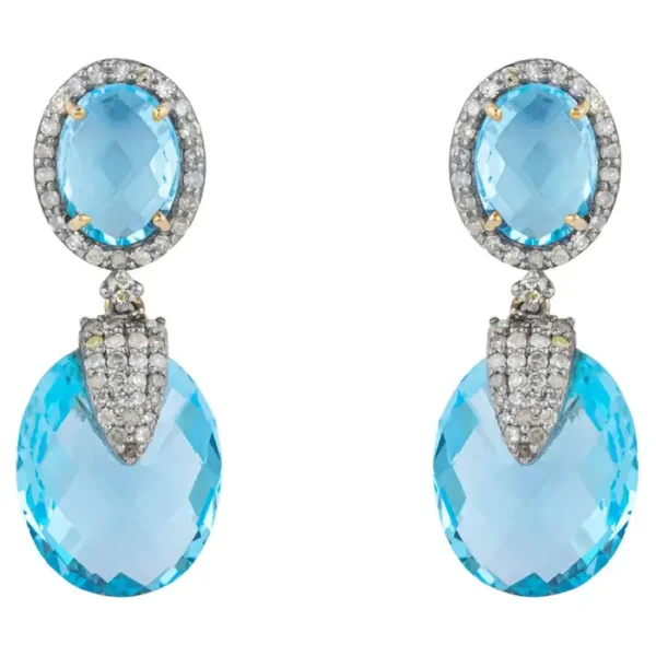 Diamond and Blue Topaz Drop Earrings in 18k Gold