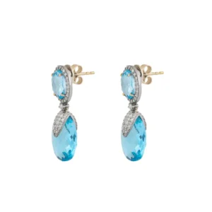 18 Karat Gold 23.25 Carat Diamond and Blue Topaz Drop Earrings