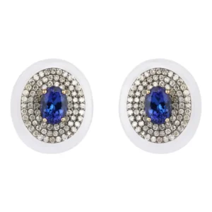 Diamond, Tanzanite, and Chalcedony Stud Earrings