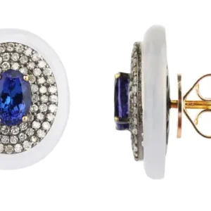 Diamond, Tanzanite, and Chalcedony Stud Earrings