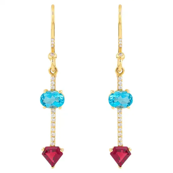 Blue Topaz, Tourmaline & Diamond Dangle Earrings