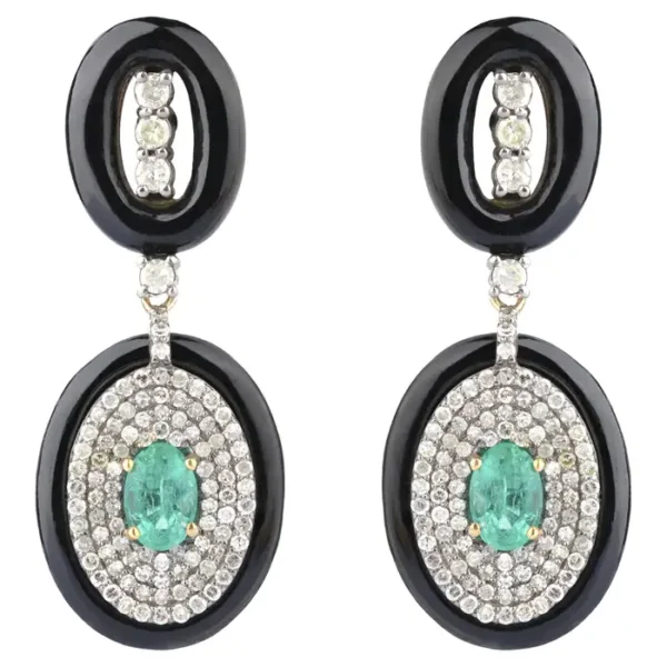 Diamond, Emerald, and Black Onyx Drop