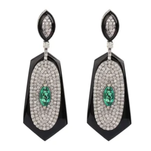 Diamond, Emerald, and Onyx Drop Earrings