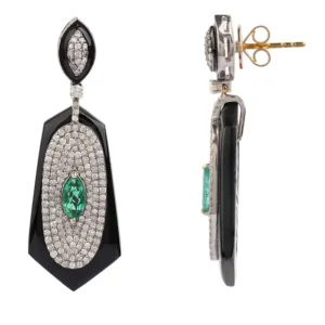 Diamond, Emerald, and Onyx Drop Earrings