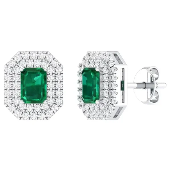 Emerald Solitaire Stud Earrings in 18k Gold