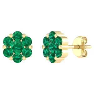 Emerald Flower Stud Earrings in 18k gold