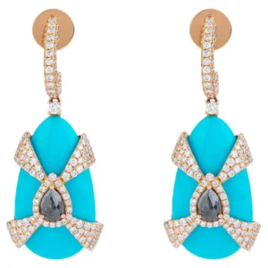 Diamond, Black Diamond and Turquoise Cocktail Earrings
