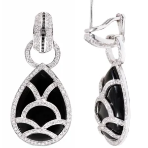 Diamond and Black Onyx Drop Earrings