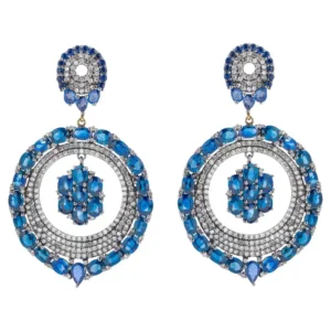 Diamond and Sapphire Modern Cocktail Earrings