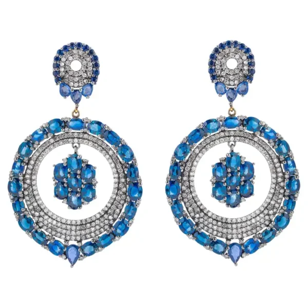 Diamond and Sapphire Modern Cocktail Earrings