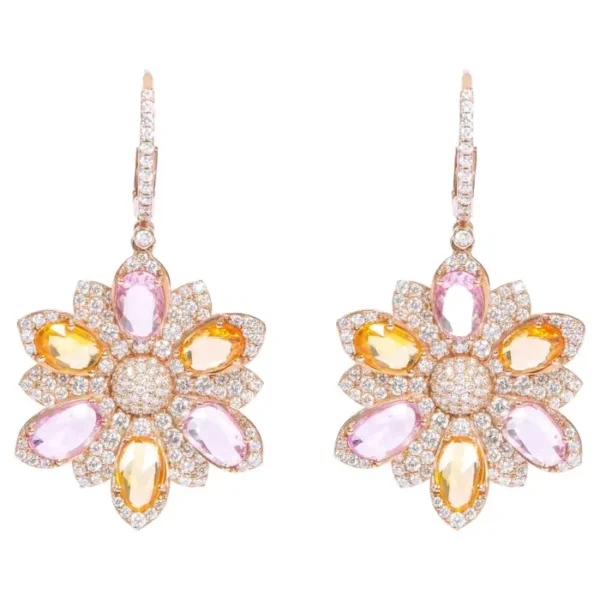 Diamond and Sapphire Flower Earrings