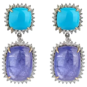 Diamond, Tanzanite, and Turquoise Dangle Earrings