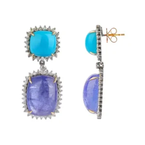 Diamond, Tanzanite, and Turquoise Dangle Earrings
