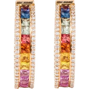 Multi-Color Sapphire and Diamond Hoop Earrings