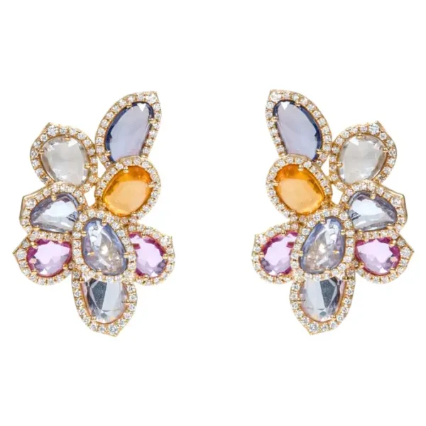 Multi-Sapphire and Diamond Cocktail Stud Earrings