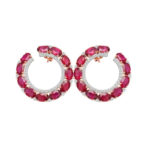 Ruby and Diamond Contemporary Hoop Earrings