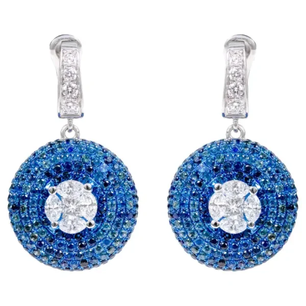 Illusion-Set” Diamond and Sapphire Drop Earrings