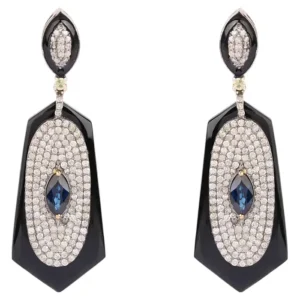 Diamond, Sapphire, and Onyx Drop Earrings