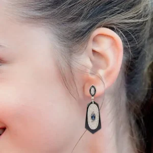 Diamond, Sapphire, and Onyx Drop Earrings