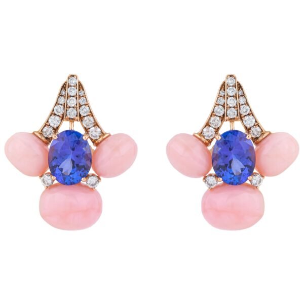 Diamond, Opal and Tanzanite Stud Earrings