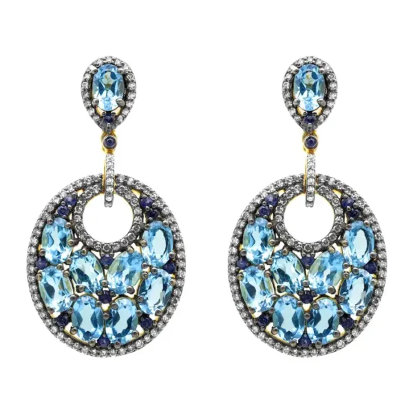 Diamond, Sapphire, and Blue Topaz Drop Earrings