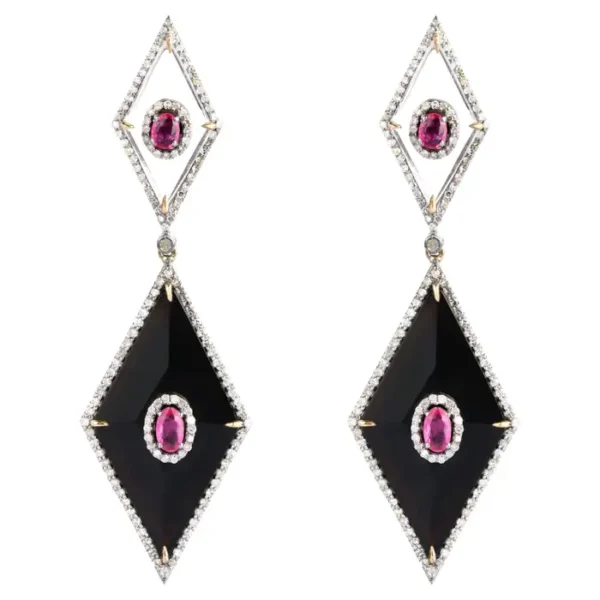 Ruby, Diamond, Onyx, and Crystal Dangle Earring