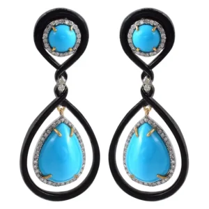 Turquoise and Diamond Dangle Earrings