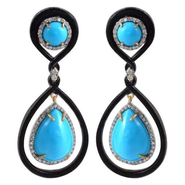 Turquoise and Diamond Dangle Earrings