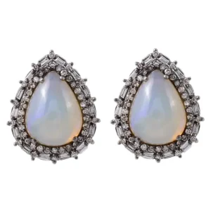 Opal and Diamond Cluster Stud Earrings