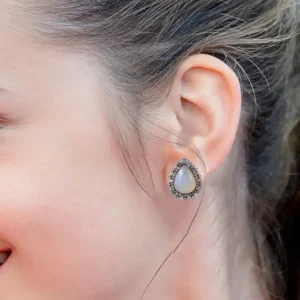 Opal and Diamond Cluster Stud Earrings