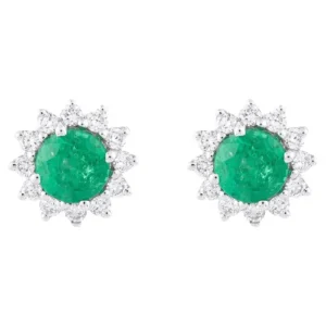 Diamond and Emerald Solitaire Stud Earrings