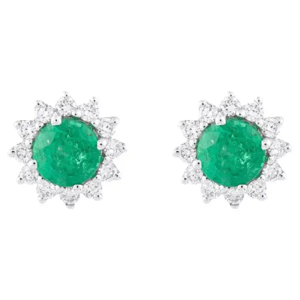 Diamond and Emerald Solitaire Stud Earrings