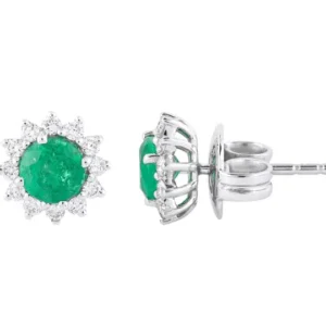 Diamond and Emerald Solitaire Stud Earrings