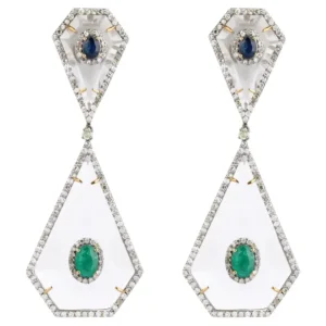 Crystal, Diamond, Emerald, and Sapphire Dangle Earrings