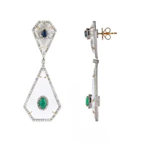 Crystal, Diamond, Emerald, and Sapphire Dangle Earrings