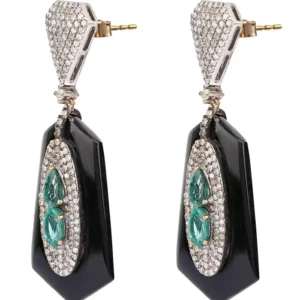 Diamond, Emerald, and Black Onyx Drop Earrings