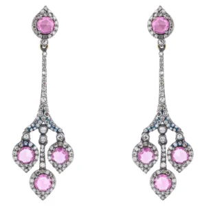 Diamond and Pink Sapphire Drop Earrings