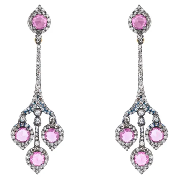 Diamond and Pink Sapphire Drop Earrings