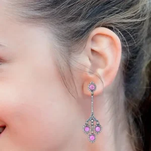 Diamond and Pink Sapphire Drop Earrings