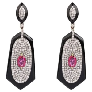 Diamond, Ruby, and Black Onyx Drop Earrings