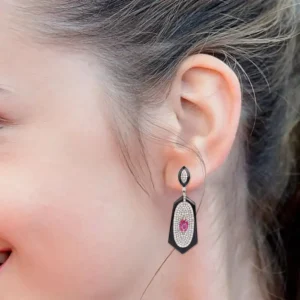 Diamond, Ruby, and Black Onyx Drop Earrings