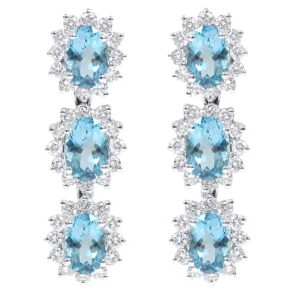 Aquamarine and Diamond Cluster Dangle Earrings
