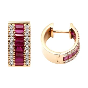 Emerald-Cut Ruby and Diamond Huggies