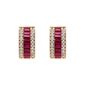 Emerald-Cut Ruby and Diamond Huggies