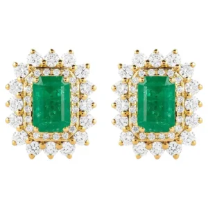 Diamond and Emerald Solitaire Cocktail Stud Earrings