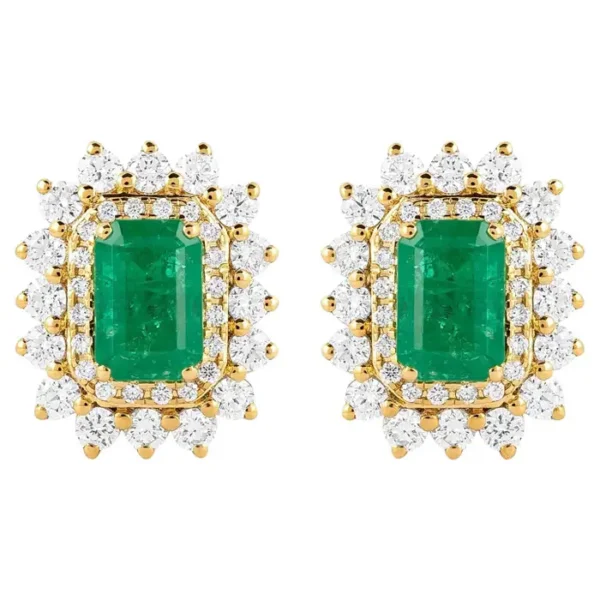 Diamond and Emerald Solitaire Cocktail Stud Earrings