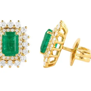 Diamond and Emerald Solitaire Cocktail Stud Earrings